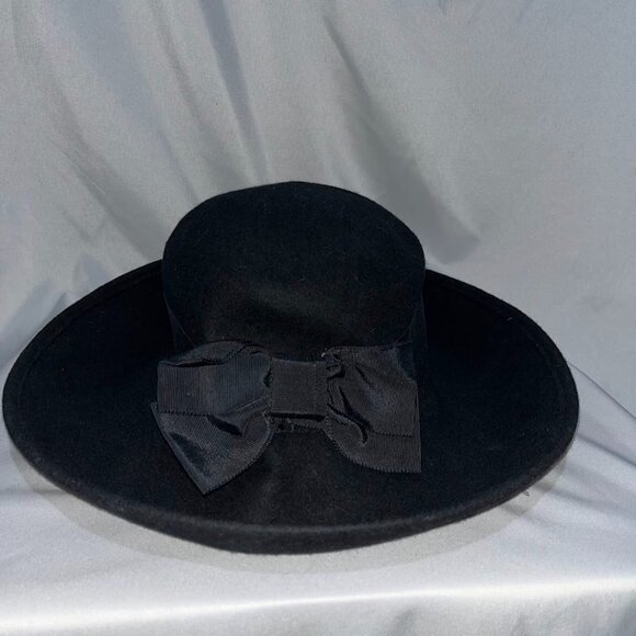 Vintage London Fog Black Women's Wool Hat with Bow - Picture 1 of 4